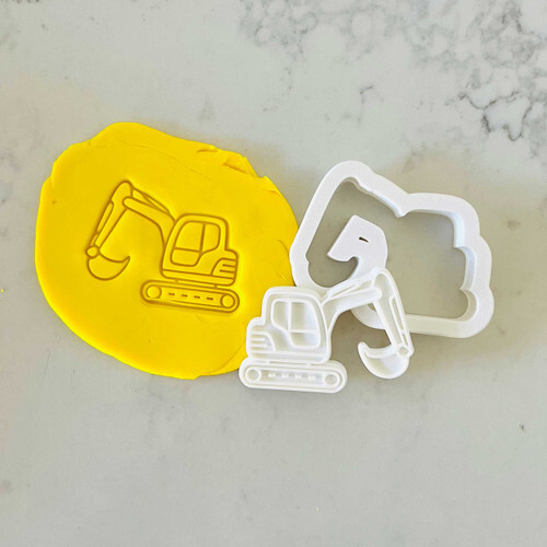 Construction Digger Cookie Stamp and Cutter Set – Builder Theme Fondant Debosser