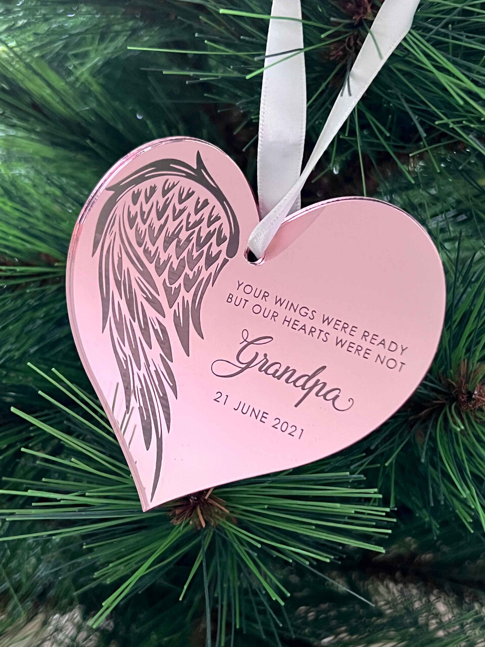 Little Dance makes the best personalised Christmas Ornaments - engraved heart with Angel wings memorial ornament Little Dance makes the best personalised Christmas Ornaments - engraved heart with Angel wings memorial ornament