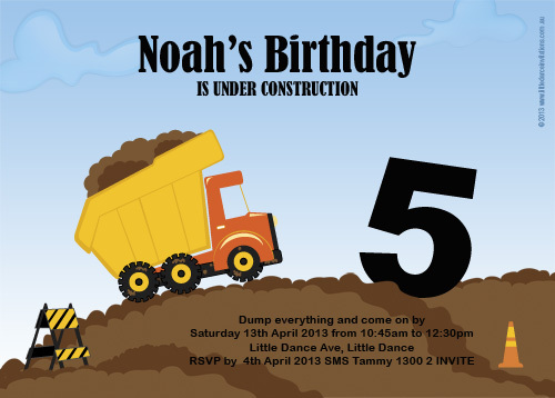 Personalised Construction Building Birthday Invitations