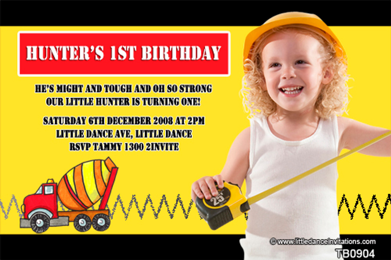 Themed Kids Birthday Party Invitations - Construction Worker